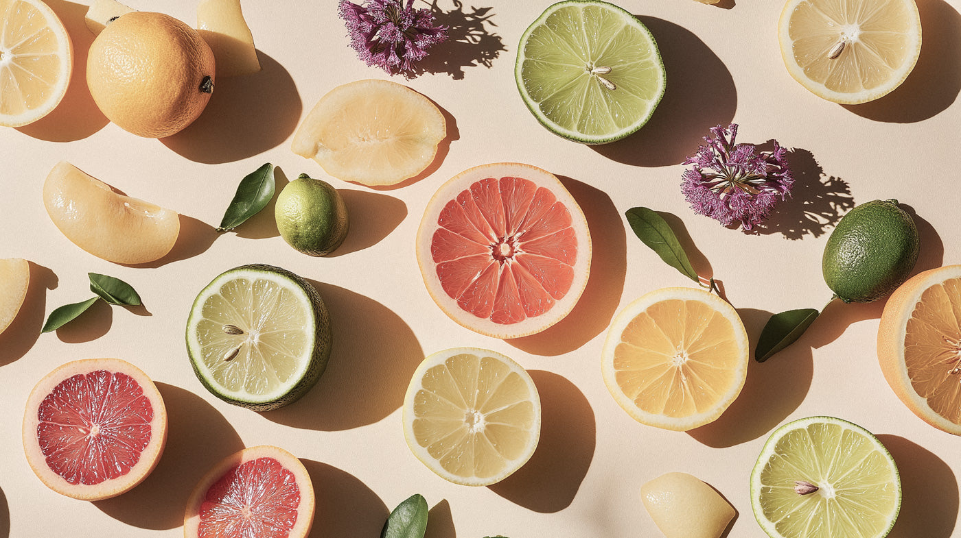 olika citrusfrukter utspridda på ett vackert golv