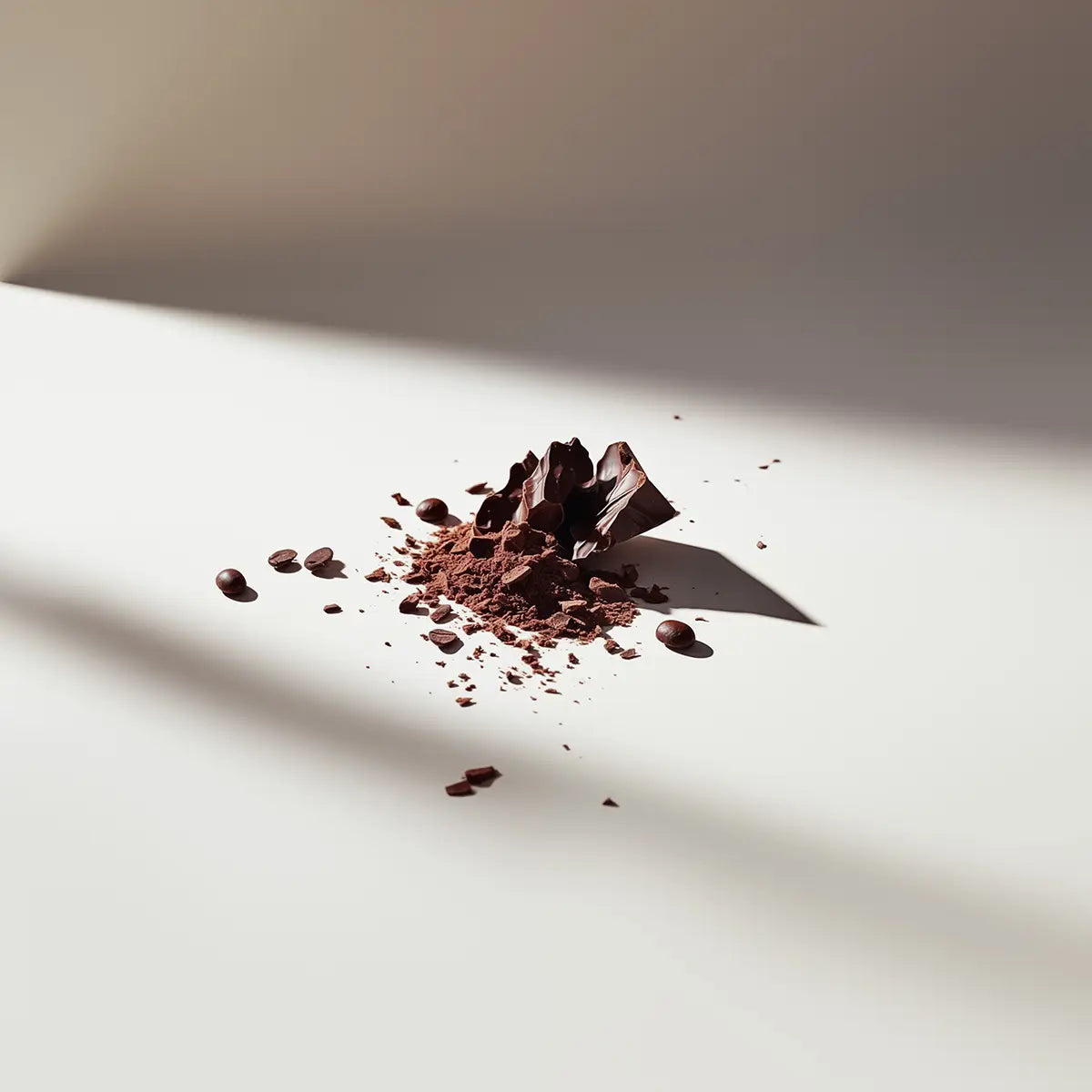 krossad choklad i olika storlekar ligger i en liten samling på en ljus yta
