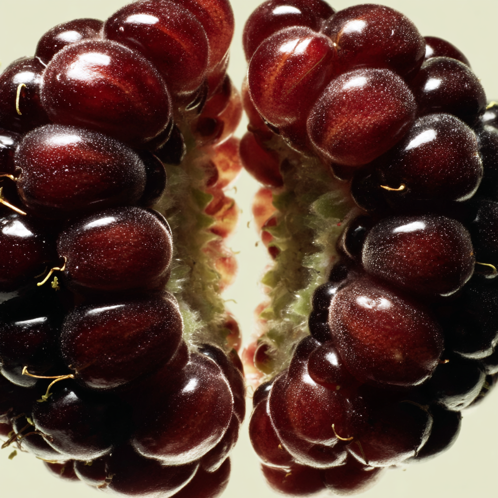 närbild på ett delat björnbär i studiobelyst miljö