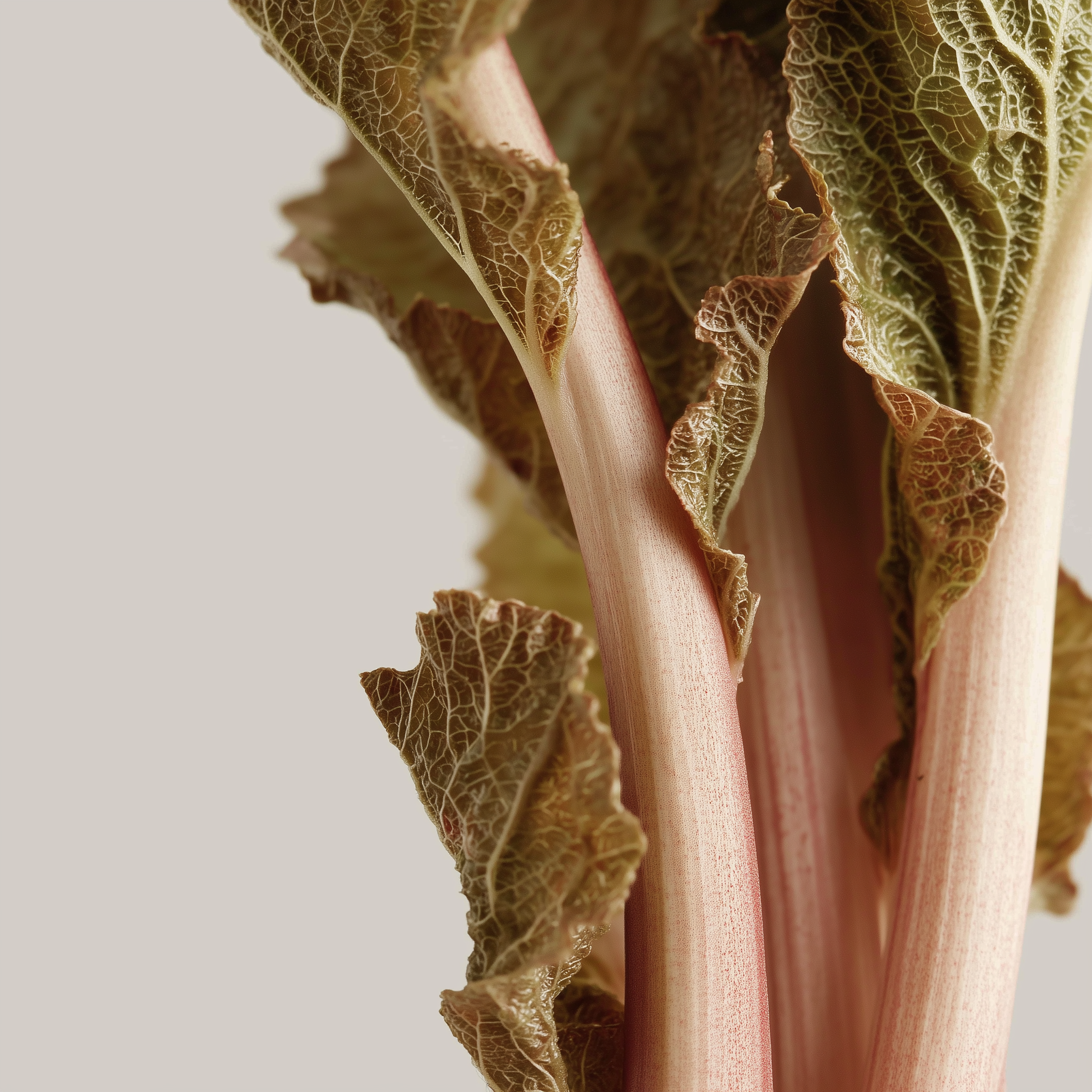 närbild på rosa rabarberstjälkar