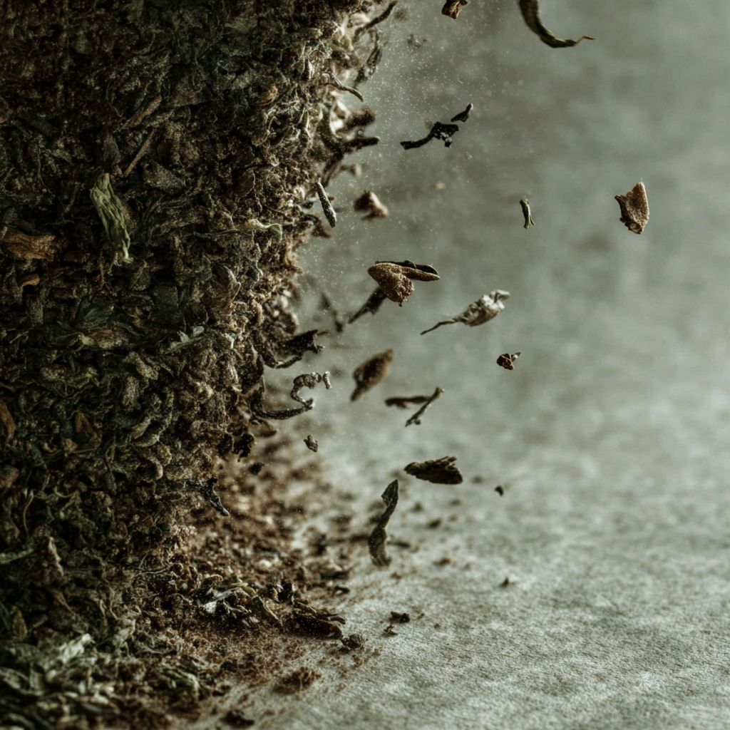 svart te som ligger kastat på en skrovlig yta